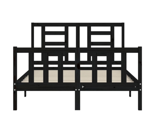 Estructura de cama con cabecero madera maciza negro 120x200 cm