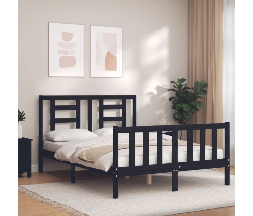 Estructura de cama con cabecero madera maciza negro 120x200 cm