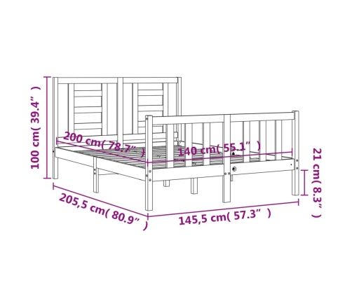 Estructura de cama sin colchón madera de pino blanca 140x200 cm