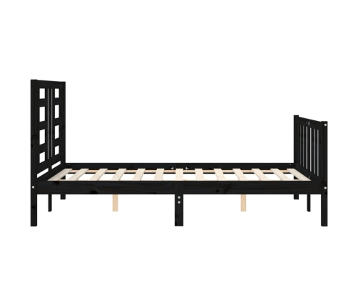 Estructura de cama con cabecero madera maciza negro 140x200 cm