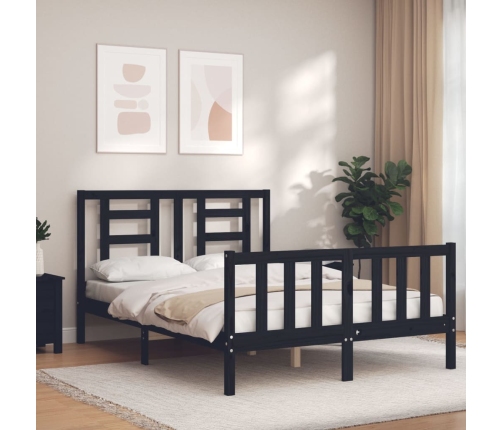 Estructura de cama con cabecero madera maciza negro 140x200 cm