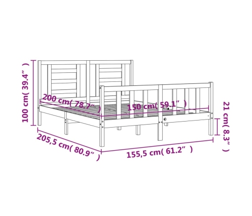 Estructura de cama de matrimonio con cabecero madera maciza