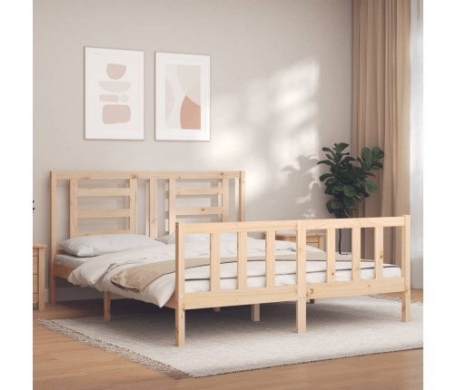 Estructura de cama de matrimonio con cabecero madera maciza