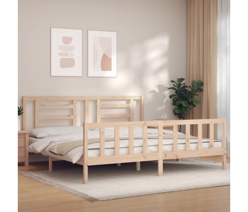 Estructura de cama de matrimonio con cabecero madera maciza