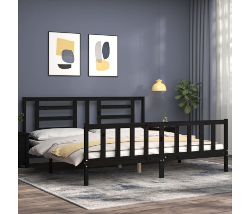 Estructura cama de matrimonio con cabecero madera maciza negro