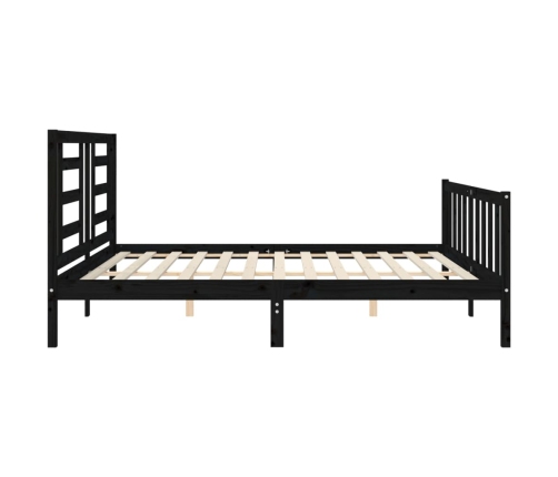 Estructura cama de matrimonio con cabecero madera maciza negro