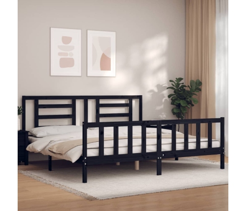 Estructura cama de matrimonio con cabecero madera maciza negro