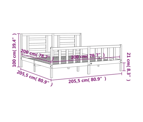 Estructura de cama sin colchón madera maciza de pino 200x200 cm