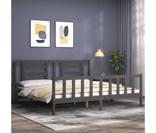 Estructura de cama con cabecero madera maciza gris 200x200 cm