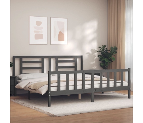 Estructura de cama con cabecero madera maciza gris 200x200 cm