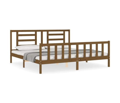 Estructura cama y cabecero madera maciza marrón miel 200x200 cm