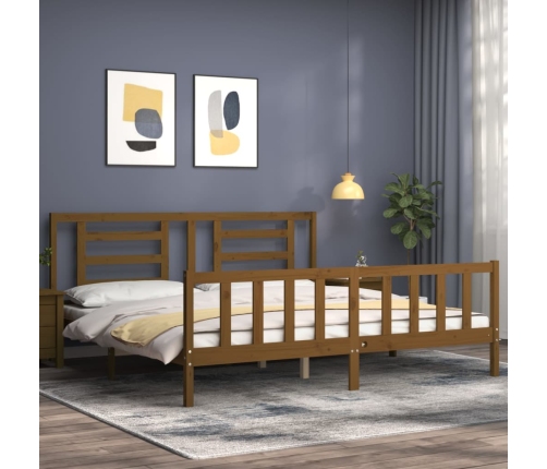 Estructura cama y cabecero madera maciza marrón miel 200x200 cm