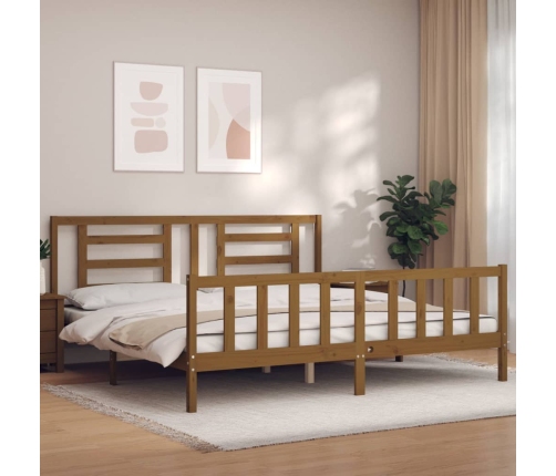 Estructura cama y cabecero madera maciza marrón miel 200x200 cm