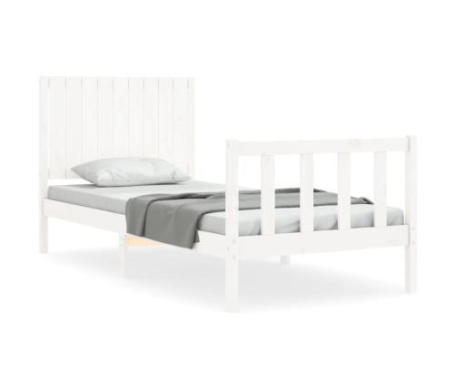 Estructura de cama con cabecero madera maciza blanco