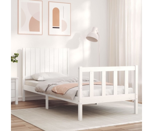 Estructura de cama con cabecero madera maciza blanco