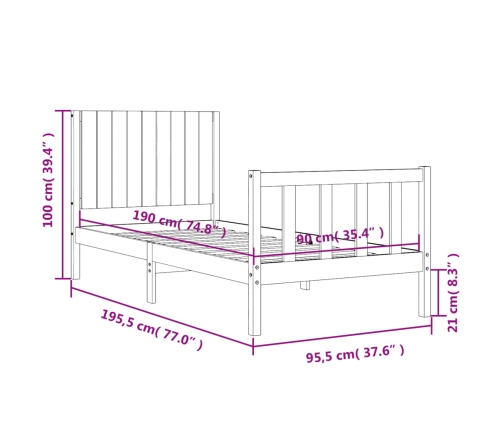 Estructura de cama con cabecero madera maciza blanco