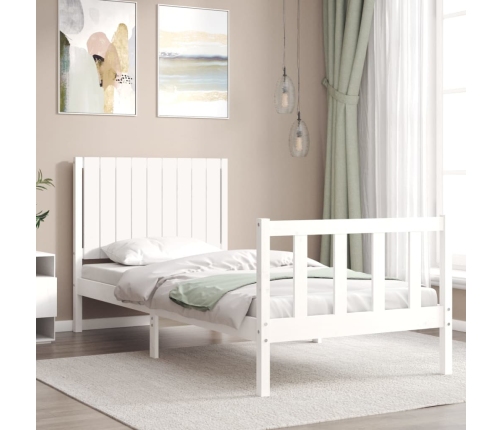 Estructura de cama con cabecero madera maciza blanco