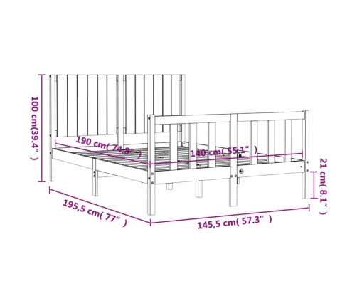 Estructura de cama sin colchón madera maciza de pino 140x190 cm