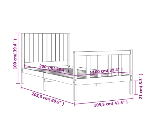 Estructura cama sin colchón madera maciza pino blanca 100x200cm