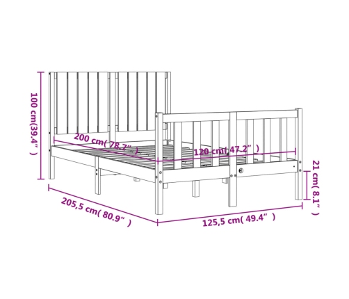 Estructura de cama sin colchón madera de pino maciza 120x200 cm