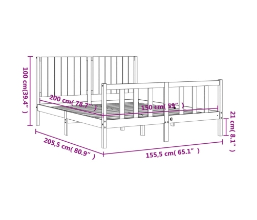 Estructura de cama matrimonio con cabecero madera maciza blanco