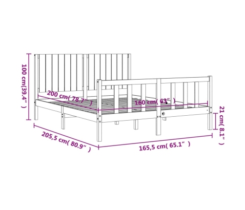 Estructura de cama sin colchón madera maciza de pino 160x200 cm