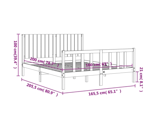 Estructura de cama sin colchón madera maciza de pino 160x200 cm