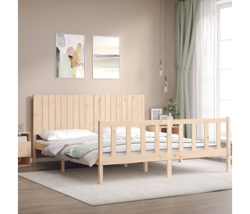 Estructura de cama de matrimonio con cabecero madera maciza