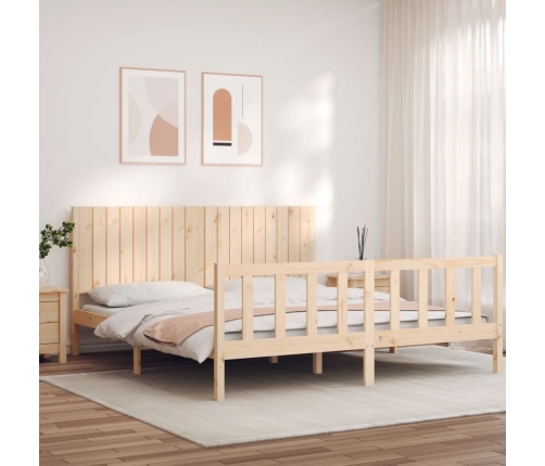 Estructura de cama de matrimonio con cabecero madera maciza