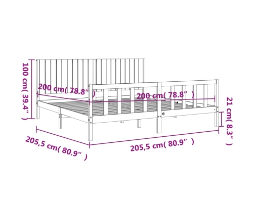 Estructura de cama sin colchón madera maciza de pino 200x200 cm