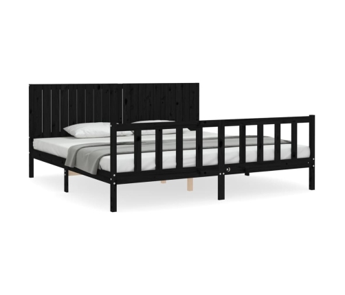 Estructura de cama con cabecero madera maciza negro 200x200 cm