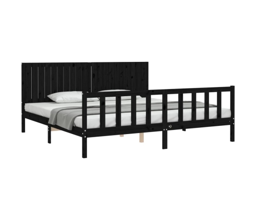 Estructura de cama con cabecero madera maciza negro 200x200 cm