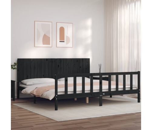 Estructura de cama con cabecero madera maciza negro 200x200 cm