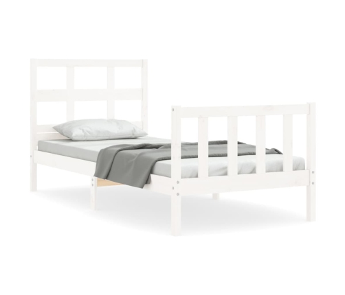 Estructura de cama individual con cabecero madera maciza blanco