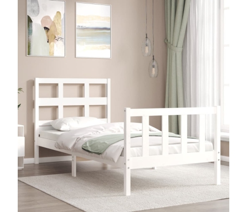 Estructura de cama individual con cabecero madera maciza blanco