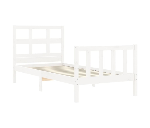 Estructura de cama individual con cabecero madera maciza blanco