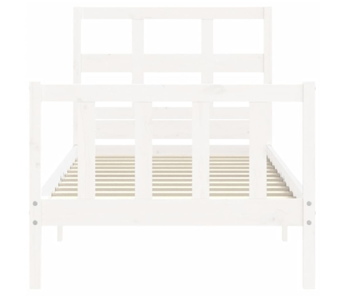 Estructura de cama individual con cabecero madera maciza blanco