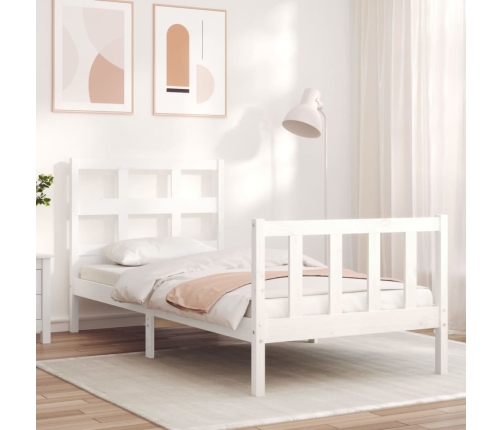 Estructura de cama individual con cabecero madera maciza blanco