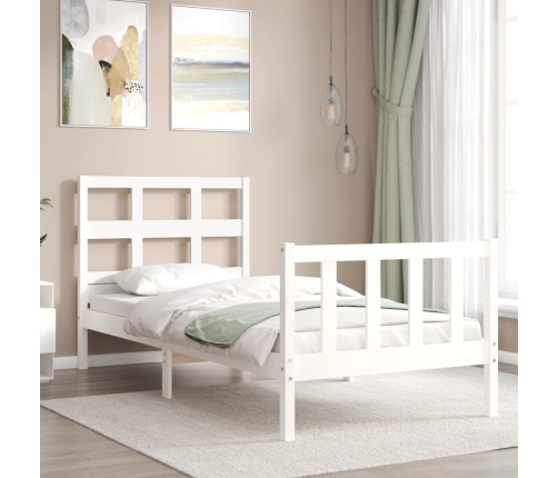 Estructura de cama con cabecero madera maciza blanco