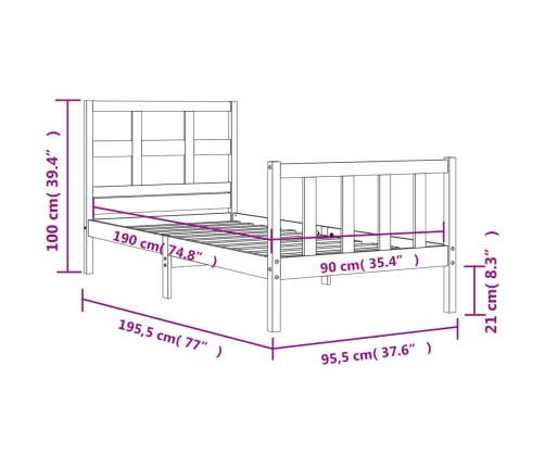 Estructura de cama con cabecero madera maciza blanco