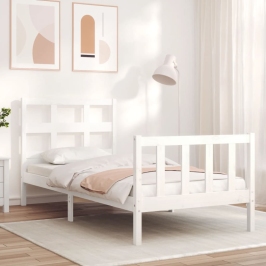 Estructura de cama con cabecero madera maciza blanco