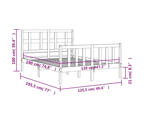 Estructura cama de matrimonio con cabecero madera maciza blanco