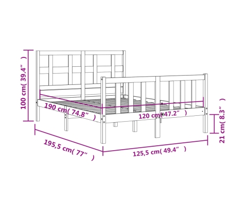 Estructura cama de matrimonio con cabecero madera maciza negra