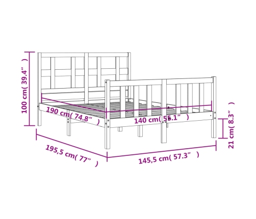 Estructura de cama sin colchón madera de pino blanca 140x190 cm