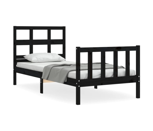 Estructura de cama con cabecero madera maciza negro 90x200 cm