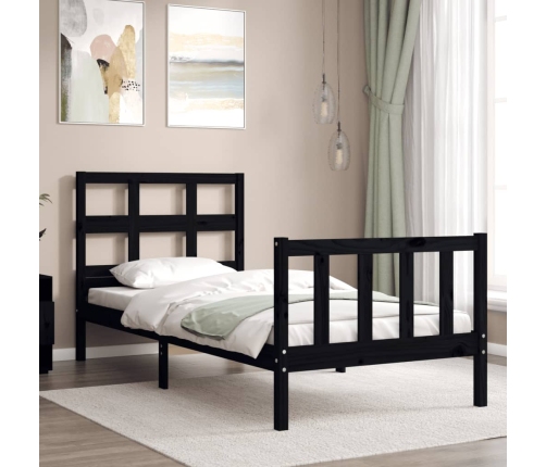 Estructura de cama con cabecero madera maciza negro 90x200 cm