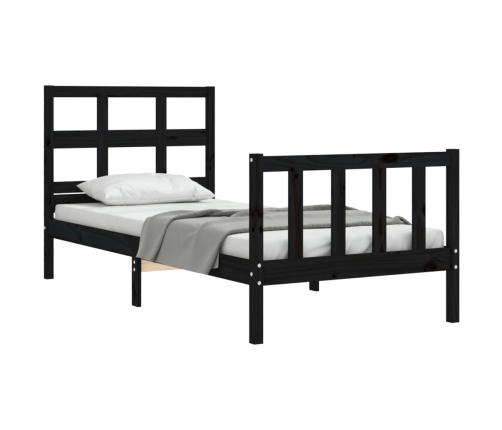 Estructura de cama con cabecero madera maciza negro 90x200 cm