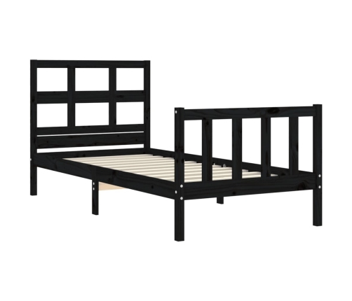 Estructura de cama con cabecero madera maciza negro 90x200 cm