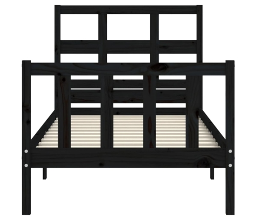 Estructura de cama con cabecero madera maciza negro 90x200 cm