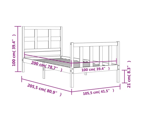 Estructura de cama sin colchón madera maciza de pino 100x200 cm